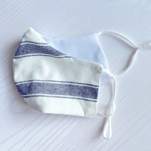 Hamptons linen Cream & Black Striped mask with Adjustable Straps